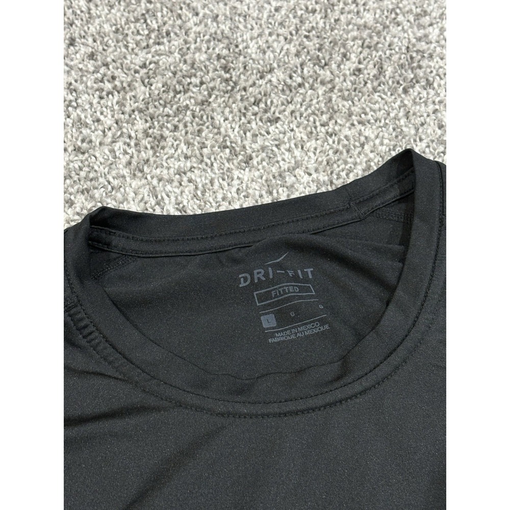 Nike Dri-FIT Fitted Long Sleeve Training Shirt Mens Large Black Crew Neck Swoosh - Picture 2 of 6